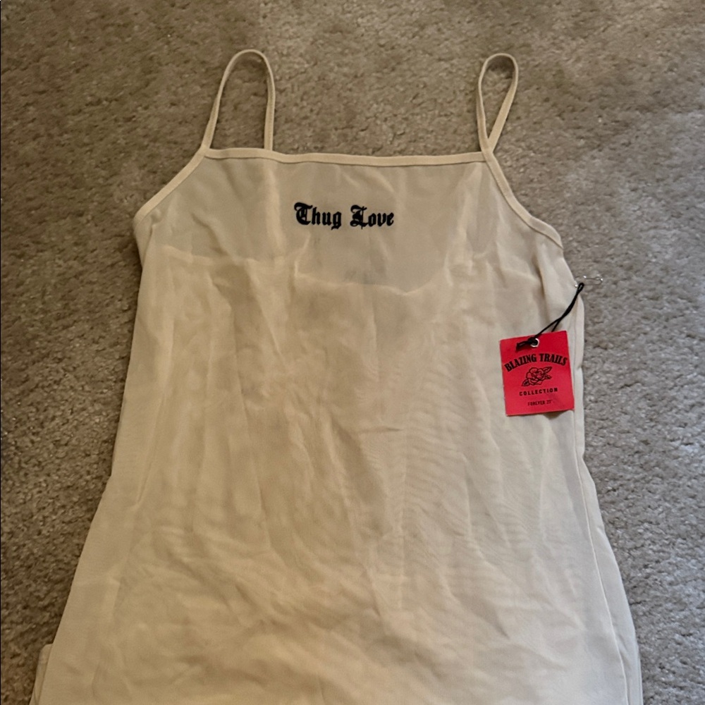 Thug Love Cream Spaghetti Strap Sheer Slip Dress
